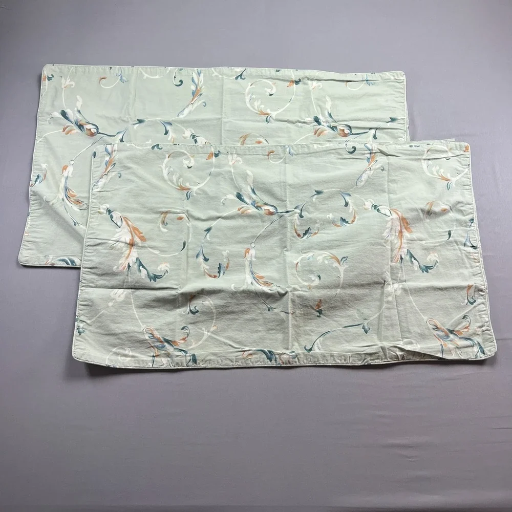Set Of 2 Fadfay King Pillow Shams Green Floral 100 % Cotton Bedding (19
